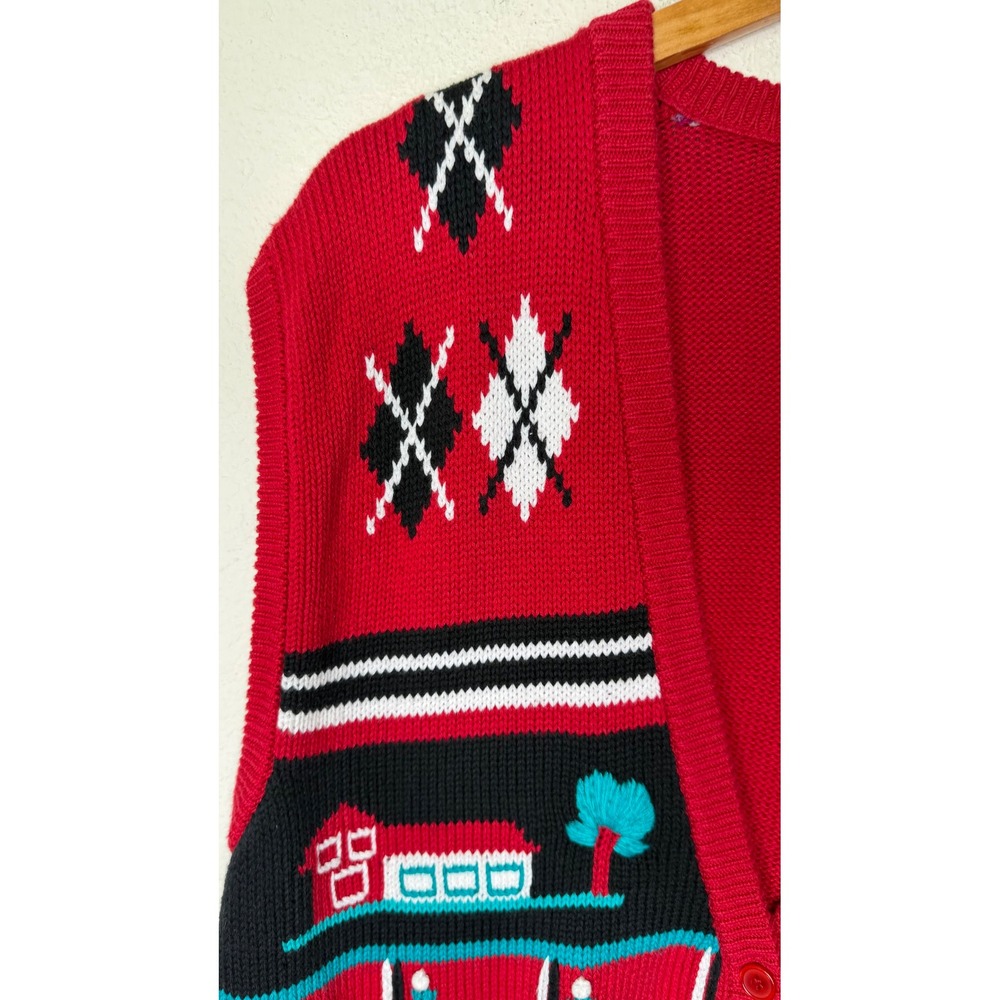 Vintage Koret Sweater Vest Women L Red Cottagecore Argyle Novelty Knit Button - Picture 11 of 14